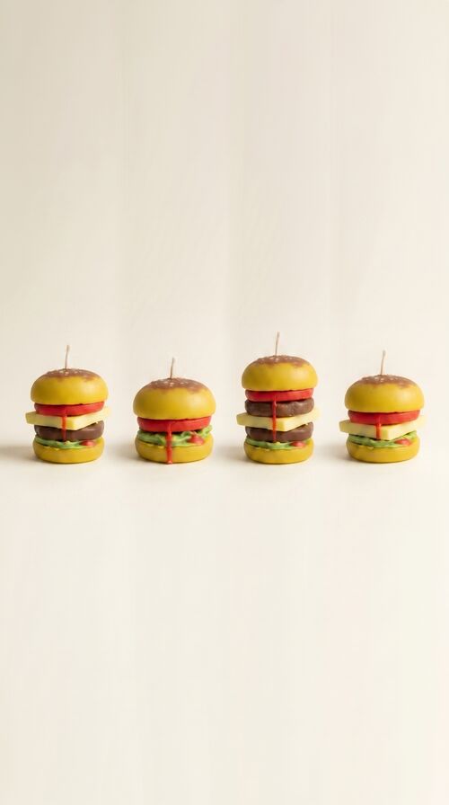 Hamburger alakú szójaviasz gyertya – élethű street food dekoráció