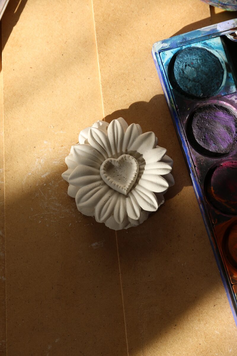 Festetlen gipsz szíves virág közelről.
